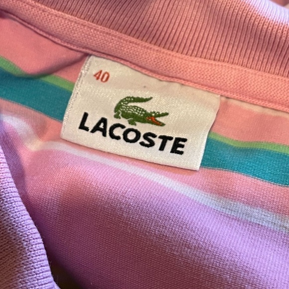 Lacoste Pink Striped Polo Shirt – Size 40 S/M - Picture 2 of 8
